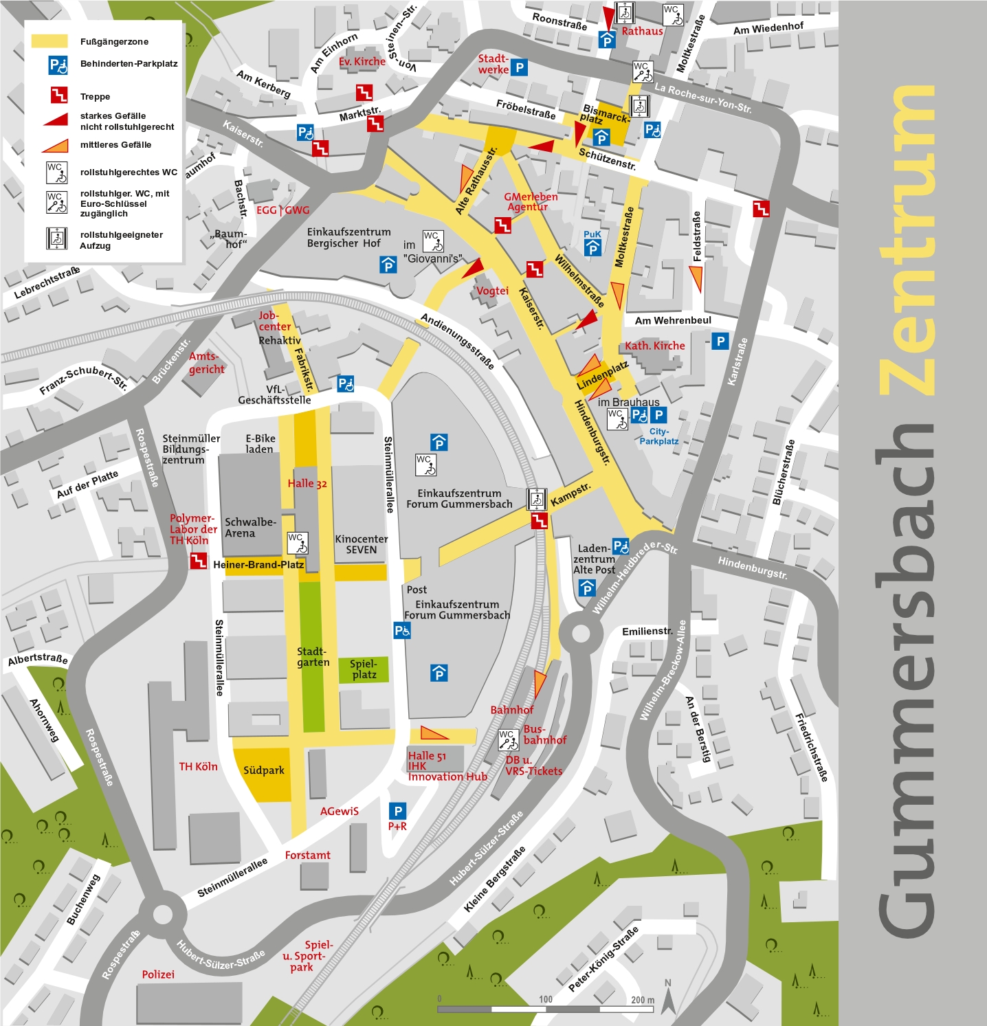 Gummersbach Fußgängerzone mit Infos für Rollstuhlfahrer Gummersbach Fußgängerzone mit Infos für Rollstuhlfahrer